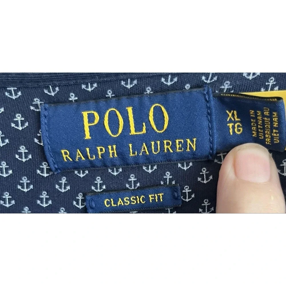 Polo Ralph Lauren Polo Shirt Mens XL Blue Anchor Print Short Sleeve Pony Logo